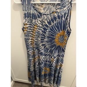 Blukey Dress Womens‎ Medium Blue Print Fit and Flare Sleeveless Knee Italian